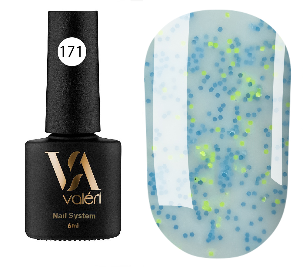 Valeri Gelpolish #171 "Milky Blue Neon Yellow Dot Effect" 6 ml