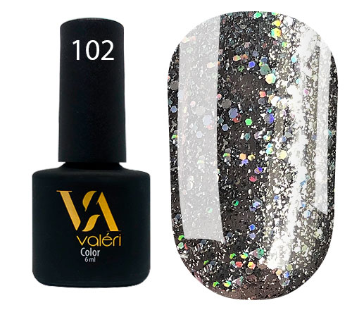 Valeri Gelpolish #102 "Dark Grey Holographic Glitter" 6 ml